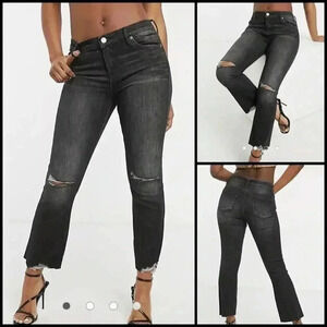 Blank NYC distressed knee kick straight jeans in washed black jeans Size 14W